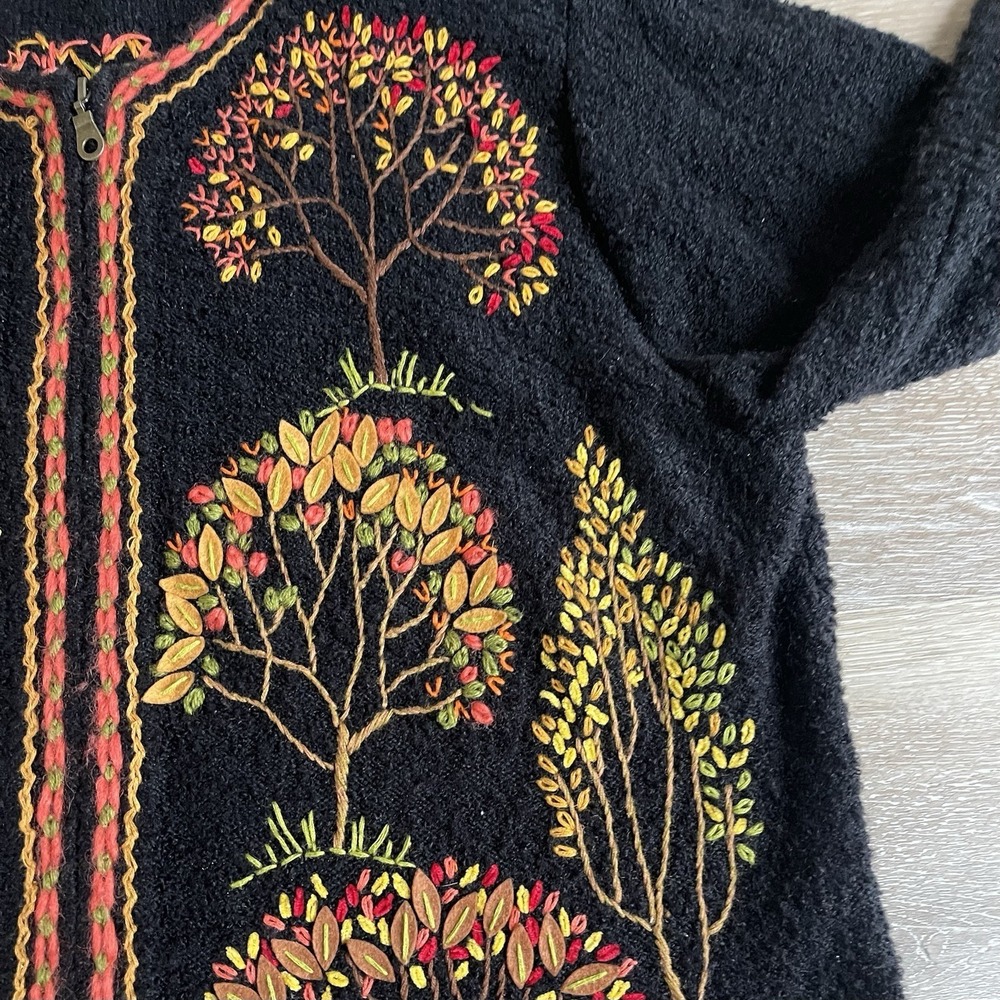 Design Options Large Tree Sweater Zip-Up Cardigan Sweater Felt Fall Embroidered - Picture 5 of 8